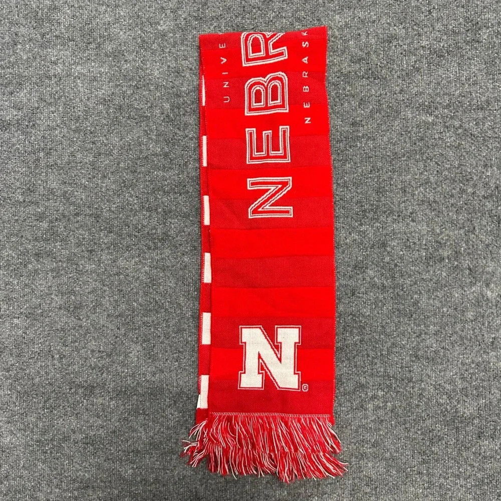University of Nebraska Scarf Unisex OS Red White Striped Knit Fringe Huskers Fan